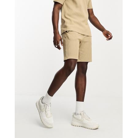 Only & Sons - Geribbelde jersey short in beige, deel van co-ord set-Neutraal