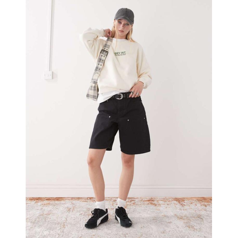 Obey Rechtvallende denim jorts in zwart Zwart