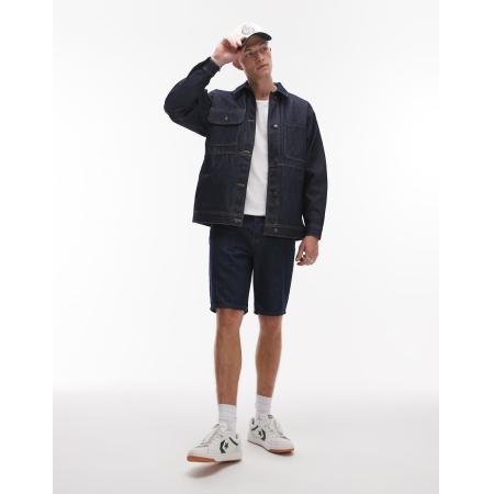 Topman - Denim short met rechte pijpen in raw-Marineblauw