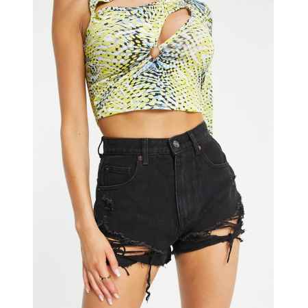 Missy Empire Denim short met distressed zoom in zwart