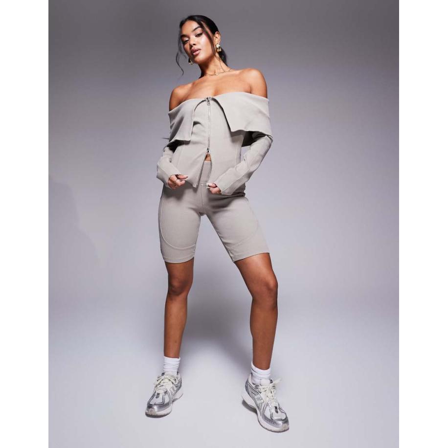 Good For Nothing Geribbelde leggingshort in beige, deel van co-ord set-Neutraal Multicolor