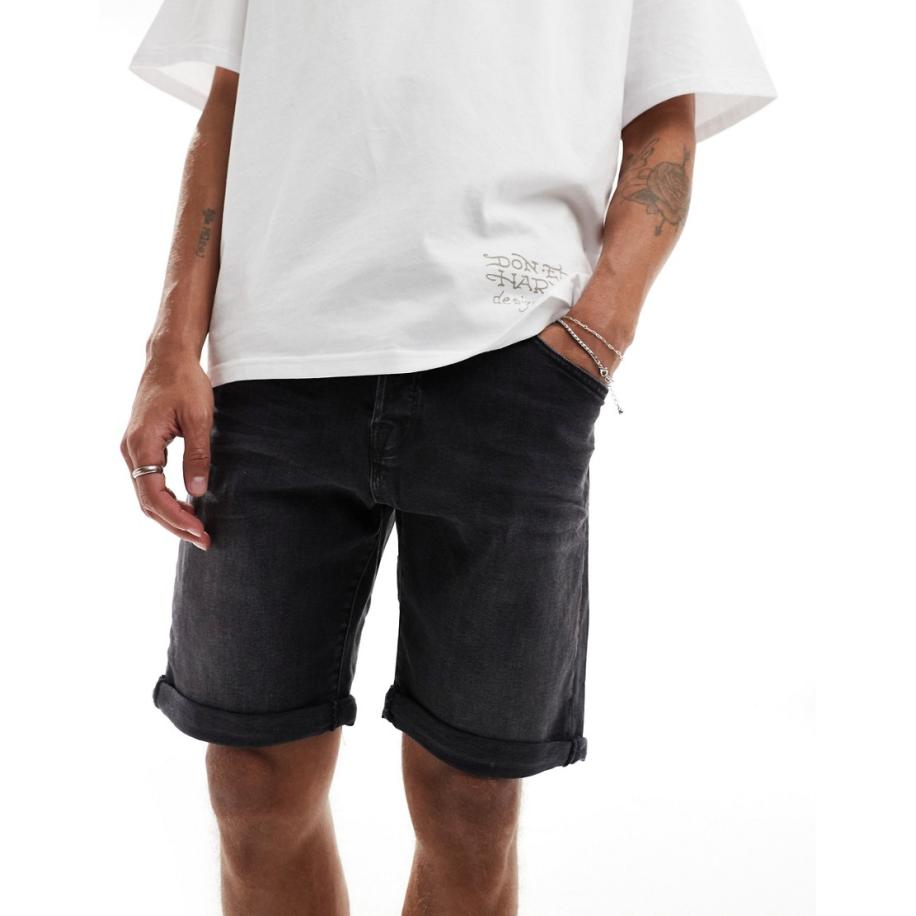 Jack & Jones - Denim short in zwart met wassing Zwart