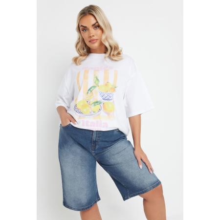 Yours Baggy Dadshort Van Denim Met Stretch In Middenblauw Size 58-60