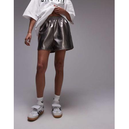 Topshop Short van imitatieleer in donkergrijs