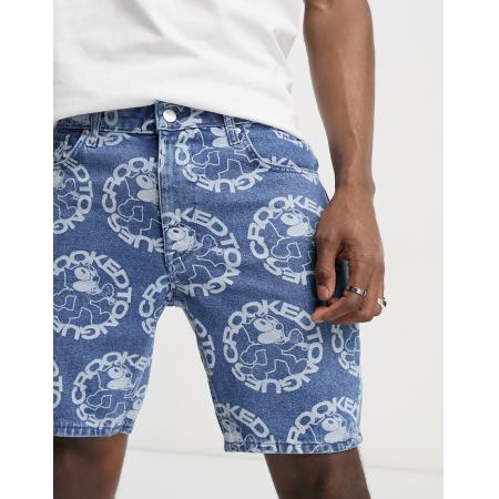 Crooked Tongues x Felix the Cat Denim short met normale lengte en print-Blauw