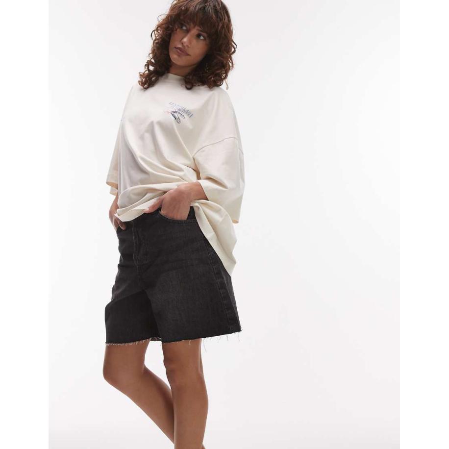 Topshop Losse denim jort in zwart met wassing Zwart