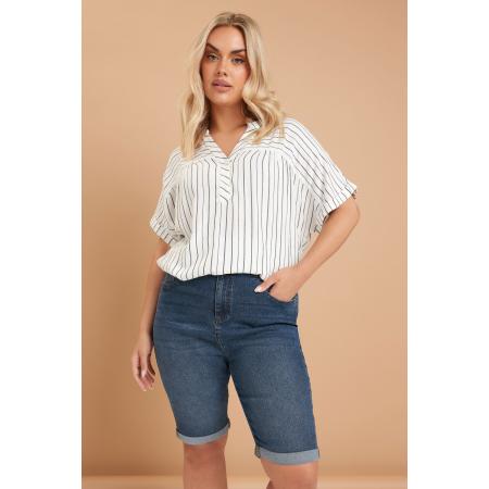 Yours Denim Short Van Katoenmix Met Omslag In Middenblauw Size 62-64