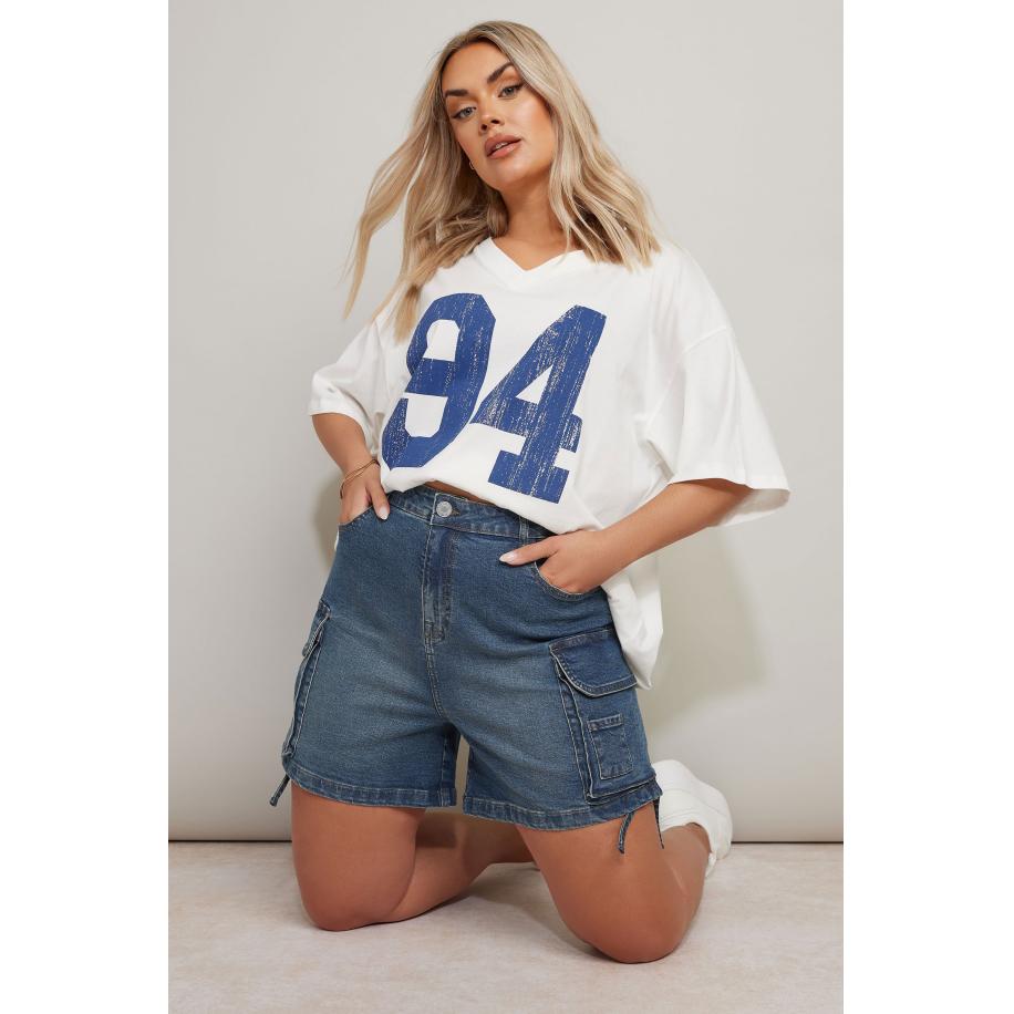 Yours Denim Cargoshort Van Katoen In Middenblauw Size 62-64 Blauw