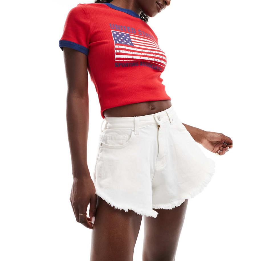 DTT Zwierige denim short in gebroken wit Wit