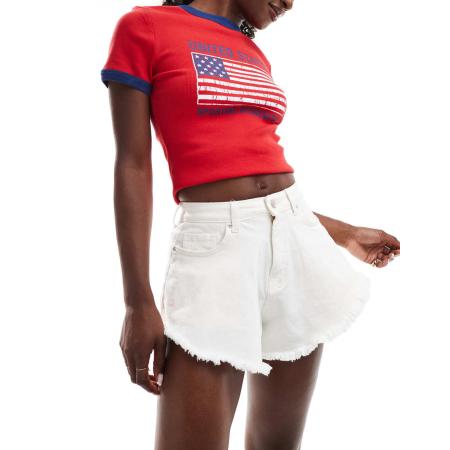 DTT Zwierige denim short in gebroken wit