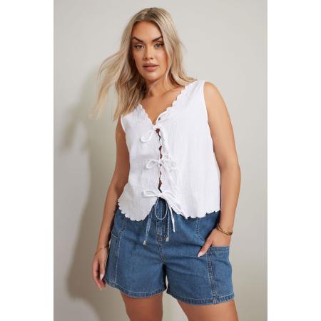 Yours Denim Short Met Gestrikte Taille In Middenblauw Size 62-64