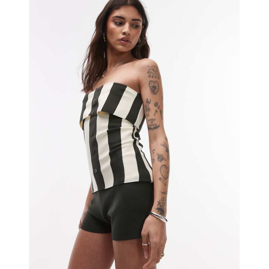 Topshop Gebreide micro shorts in kaki, deel van co-ord set-Groen Groen