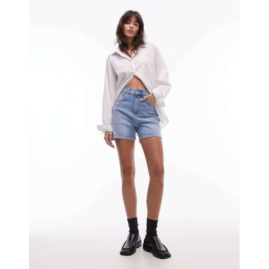 Tommy Jeans Denim mom short met lichte wassing-Blauw Blauw