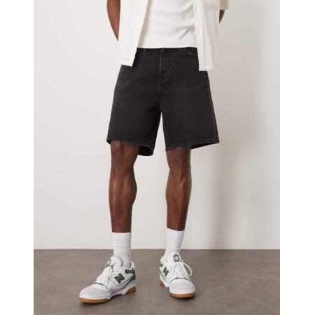 Abercrombie & Fitch - Losse denim short in zwart met wassing