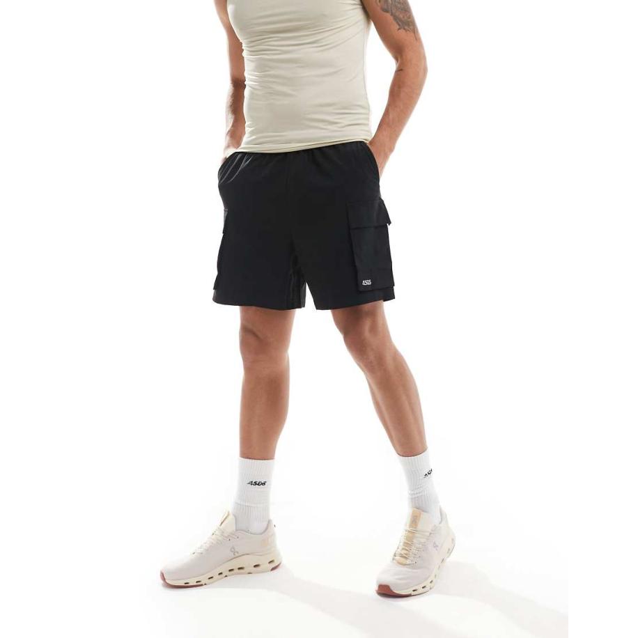 4505 - Icon - Trainingsshort met cargozakken en sneldrogend effect in zwart Zwart