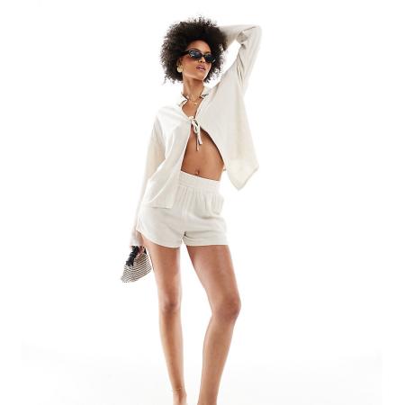 4th & Reckless Tall Linnen short met gesmokte taille in beige-Neutraal