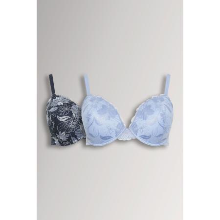Yours 2 Pack Marineblauwe Ongevulde Bh's Met Geborduurde Bloemenprint Size 100E