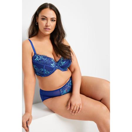 Yours Voorgevormde Bh Met Bloemenkant En Contrast In Blauw Size 100D