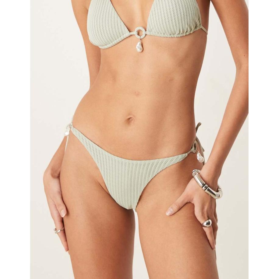 ASOS DESIGN Kai Bikinibroekje met textuur, gestrikte zijkant en parelafwerking in saliegroen Groen