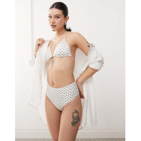 Monki Mix en match Bikinibroekje met hoge taille in wit en zwarte polkadot