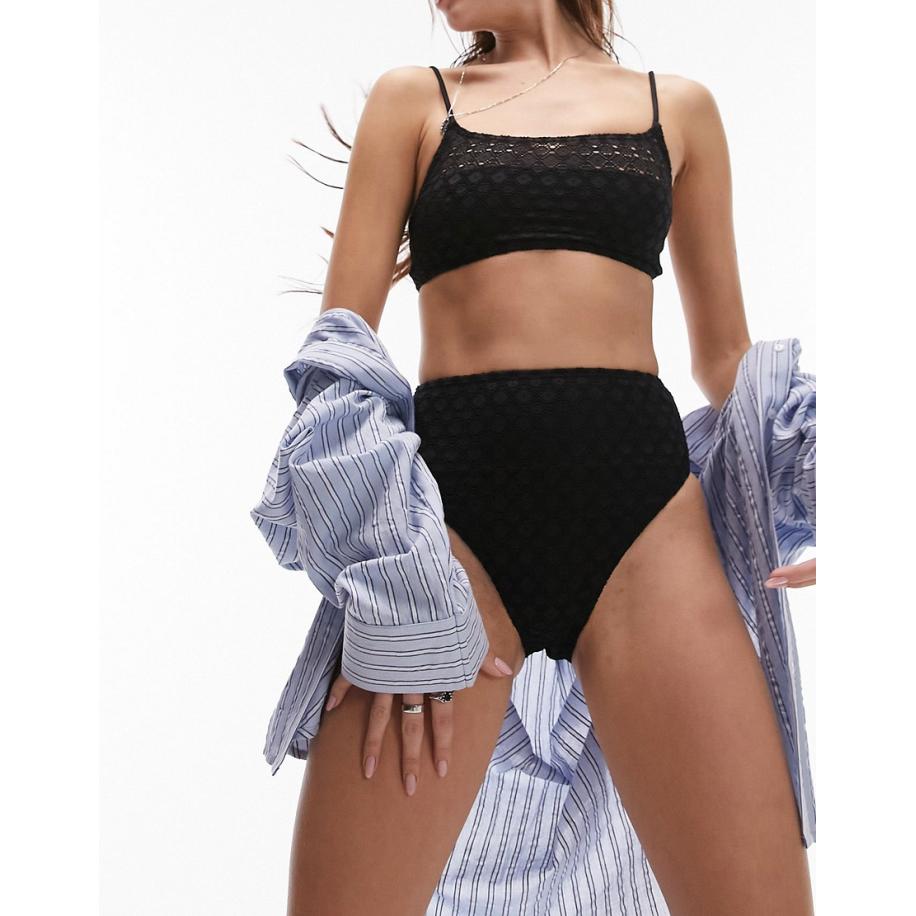Topshop Gehaakt bikinibroekje met hoge taille in zwart Zwart