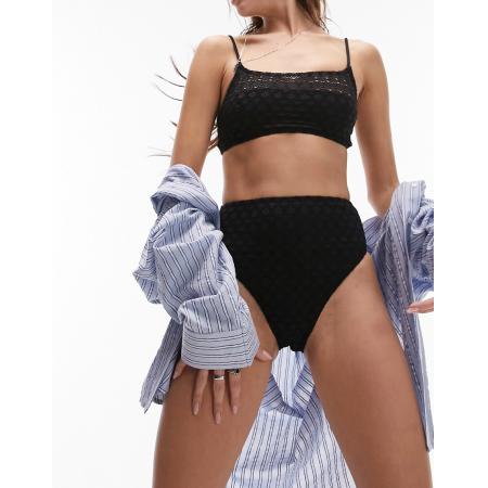Topshop Gehaakt bikinibroekje met hoge taille in zwart