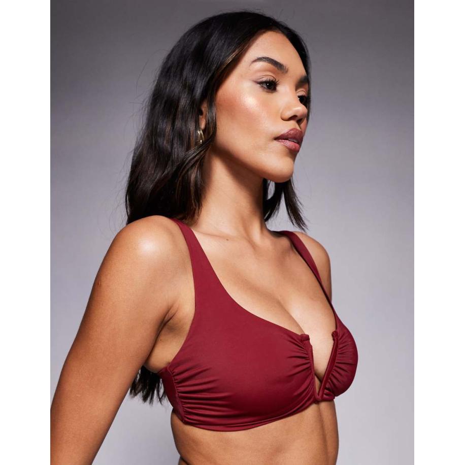ASOS DESIGN Vollere buste Maya Mix en match Cropped bikinitopje met V-vormige beugel in bordeauxrood Rood