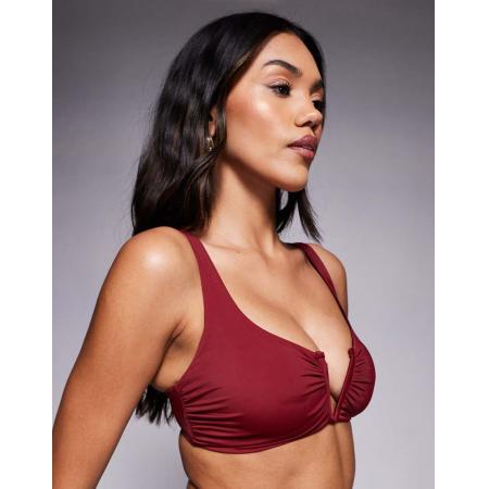 ASOS DESIGN Vollere buste Maya Mix en match Cropped bikinitopje met V-vormige beugel in bordeauxrood
