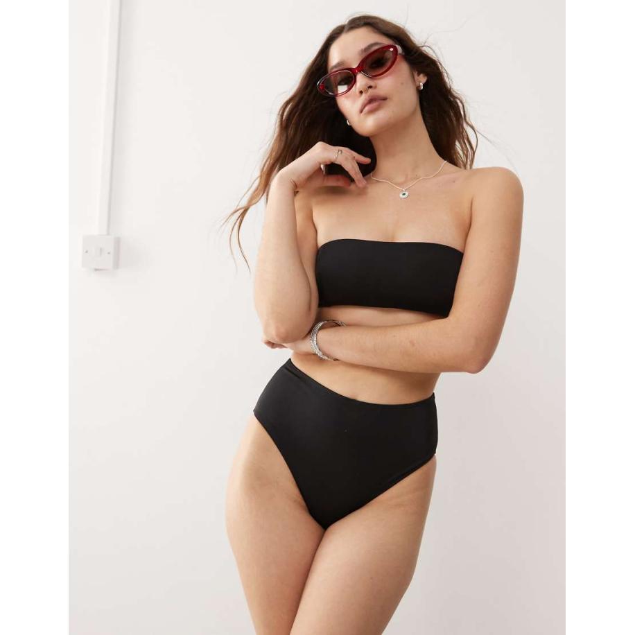 Monki Mix en match Hoogopgesneden bikinibroekje met hoge taille in zwart Zwart