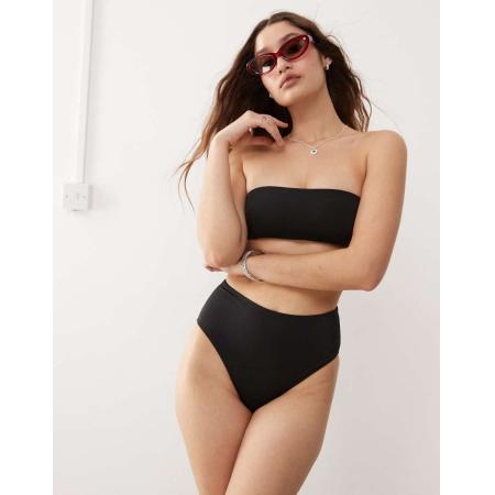 Monki Mix en match Hoogopgesneden bikinibroekje met hoge taille in zwart