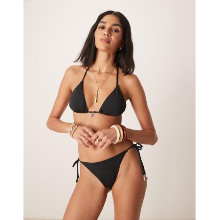 Stradivarius Bikinibroekje met bedeldetail en gestrikte zijkant in zwart