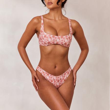 Omkeerbaar Plunge Bikinitop Roze/Bloemenprint 3XL