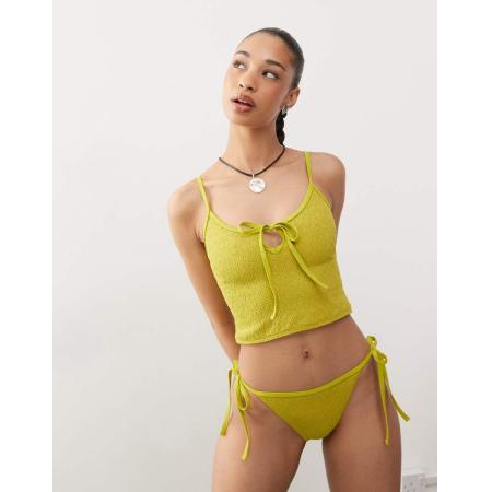 Reclaimed Vintage Bikinibroekje met gestrikte zijkant en paisley textuur in groen-Veelkleurig