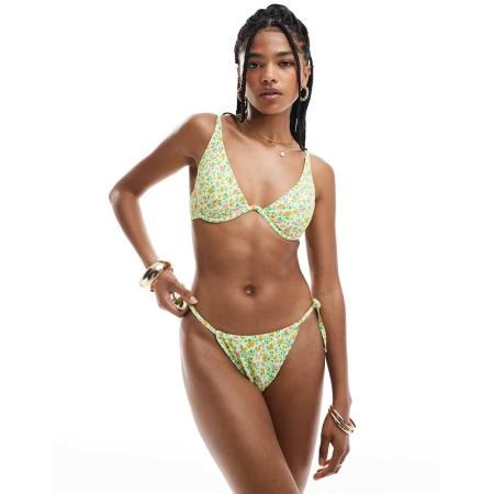 New Look Bikinibroekje met gestrikte zijkanten en fijne bloemenprint in geel