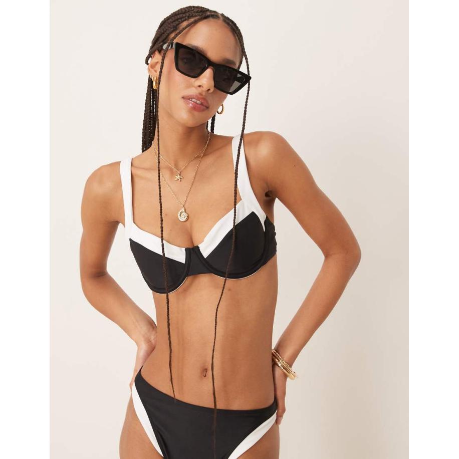 Abercrombie & Fitch Swim Bikinitopje met brede contrasterende biezen in zwart, deel van co-ord set Zwart