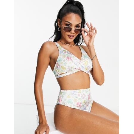 ASOS DESIGN Vollere buste Mix en match Bikinitopje met beugels, overslag en fijne bloemenprint-Veelkleurig