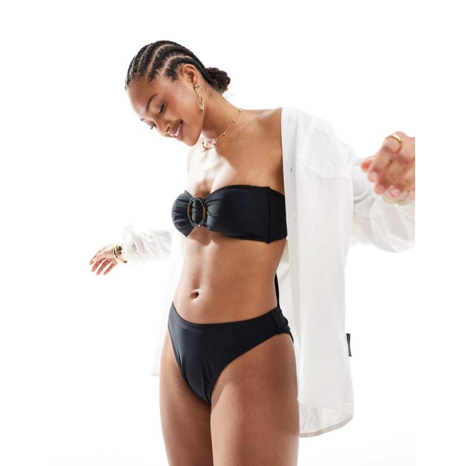 4th & Reckless Bandeau-bikinitopje met gestrikte achterkant en tortoise gesp in zwart, deel van co-ord set Zwart