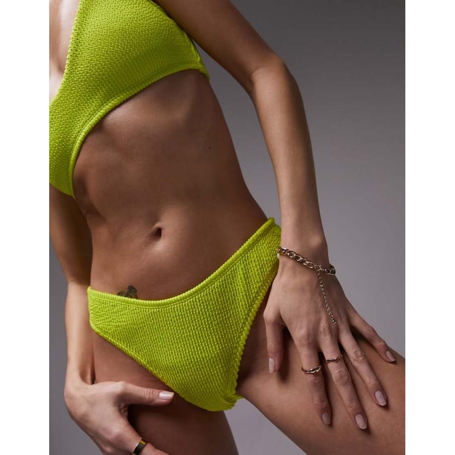 Topshop Mix en match Hoogopgesneden bikinibroekje van kreukelstof in limoengroen Groen