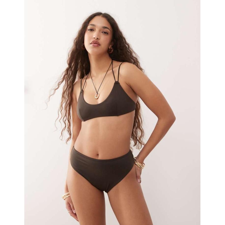 Weekday Brazilian bikinibroekje met hoge taille in donkerbruin Bruin