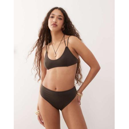 Weekday Brazilian bikinibroekje met hoge taille in donkerbruin