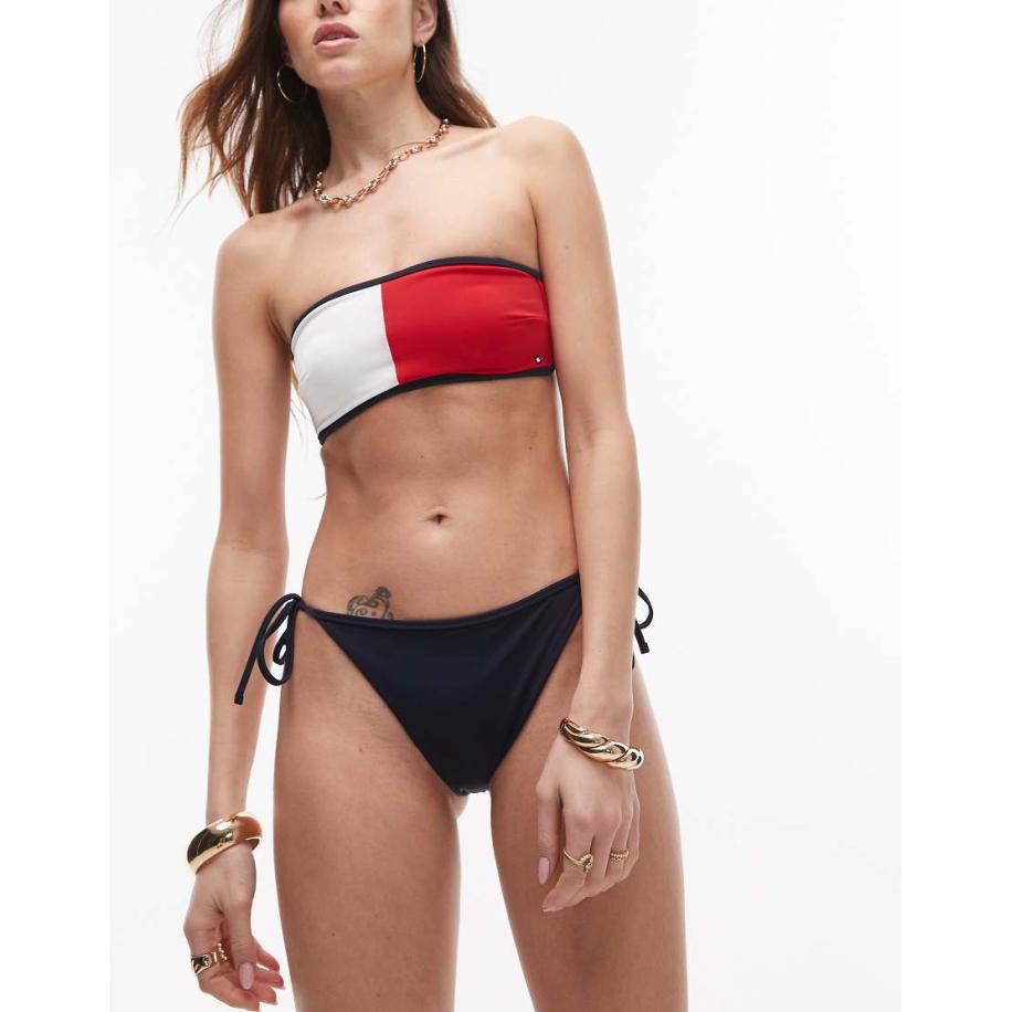 Tommy Hilfiger Bandeau bikinitopje in wit en rood Wit