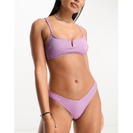 New Look Bikinitopje met lage ronde hals in glitterend lila-Paars