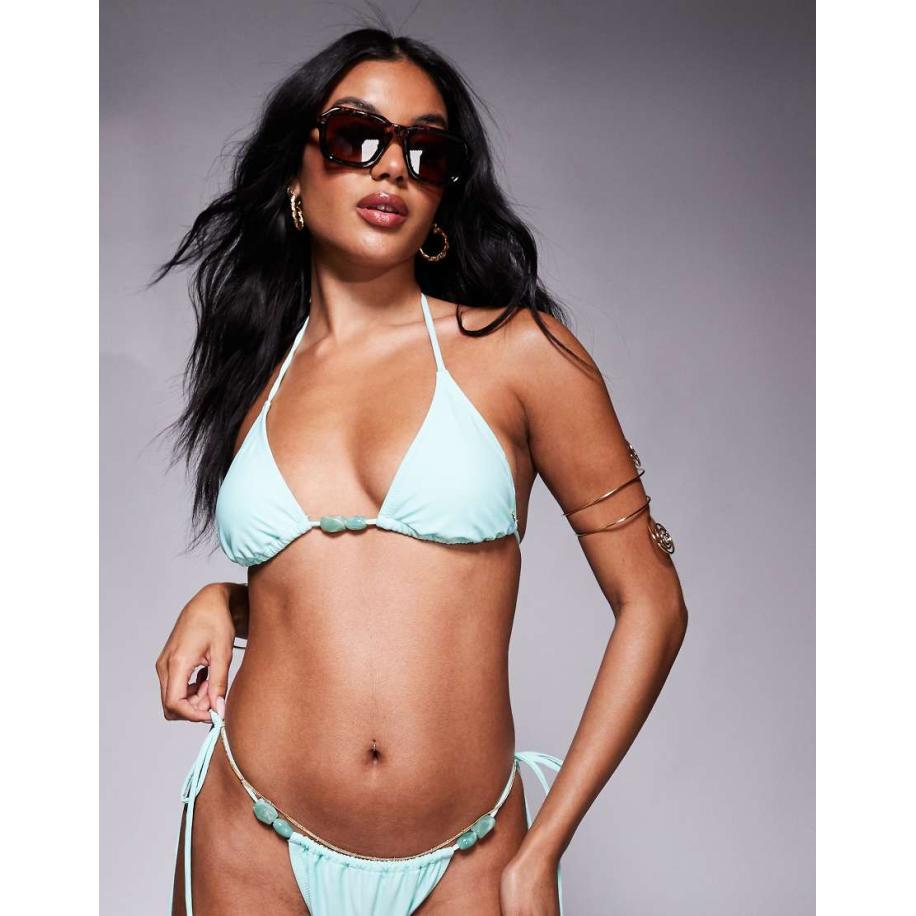 Candypants Triangel bikinitopje met kraaltjes in aqua-Blauw Blauw