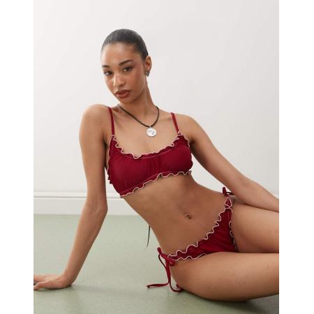 Reclaimed Vintage Bralette-bikinitopje met ruches in bordeauxrood