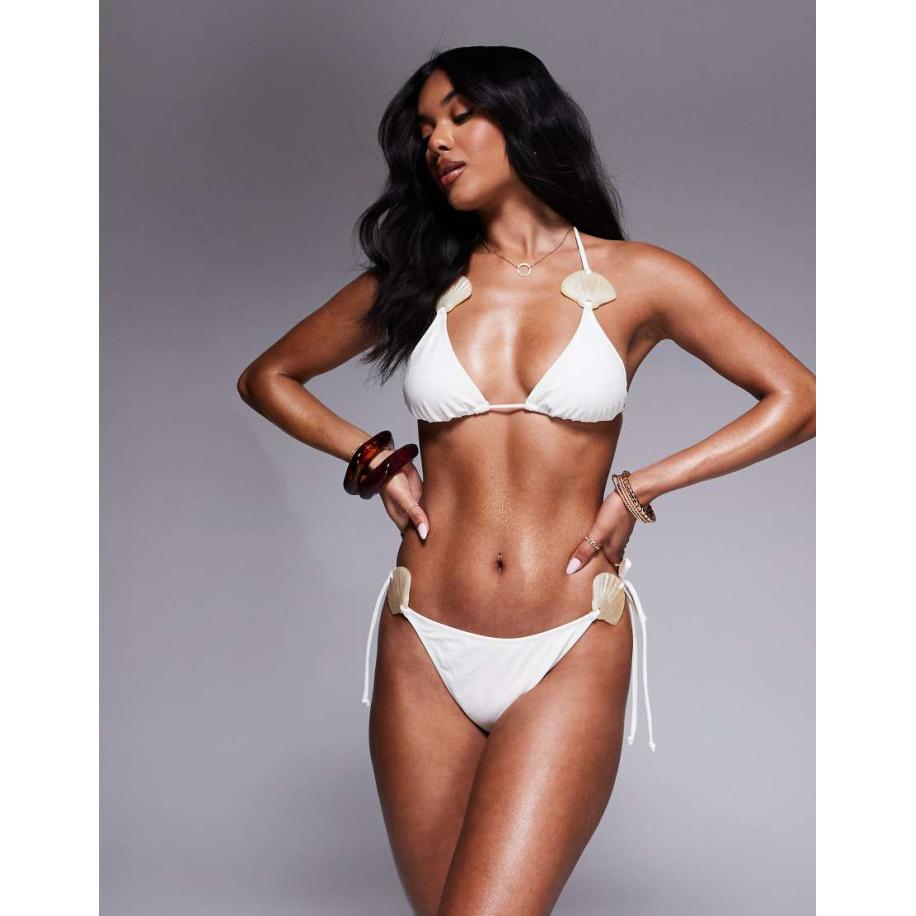 Candypants Triangel bikinitopje met schelpen in crème-Wit Wit