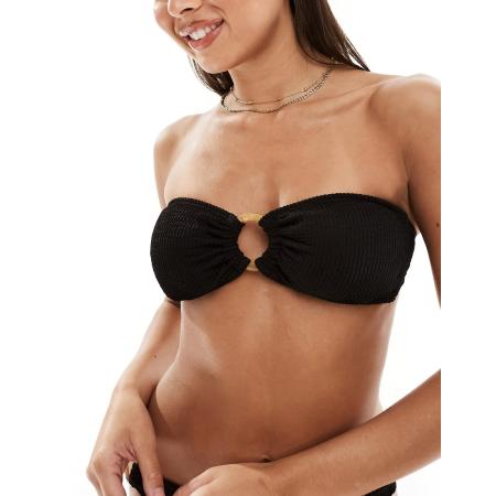 4th & Reckless Palermo Bikinitopje van kreukelstof met gesp van tortoise in zwart