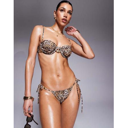 Candypants Bikinibroekje met luipaardprint en gestrikte zijkanten in multi-Veelkleurig