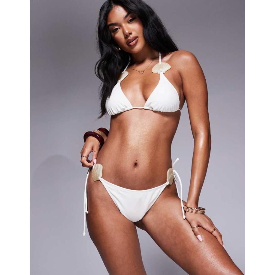 Candypants Bikinibroekje met gestrikte zijkant en schelpen in crème-Wit Wit