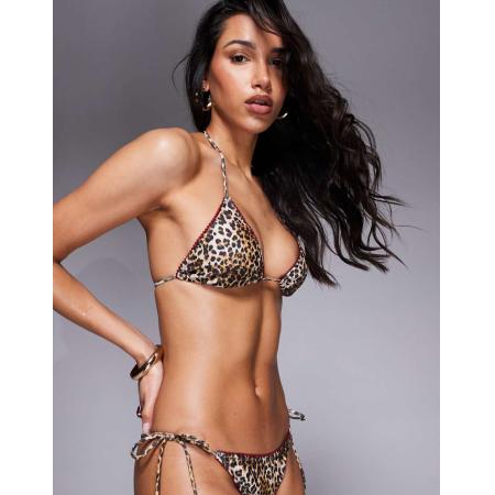 Candypants Triangel bikinitopje met luipaardprint en bordeauxrode rand in multi-Veelkleurig