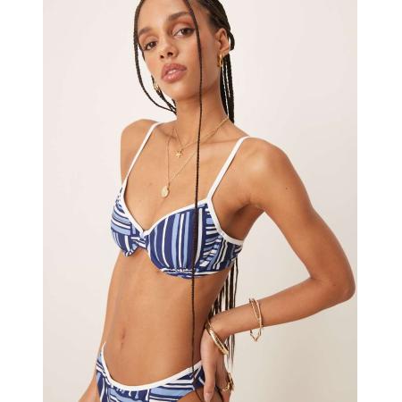 Abercrombie & Fitch Bikinitopje met beugel in blauw gestreepte print met contrasterend randje, deel van co-ord set